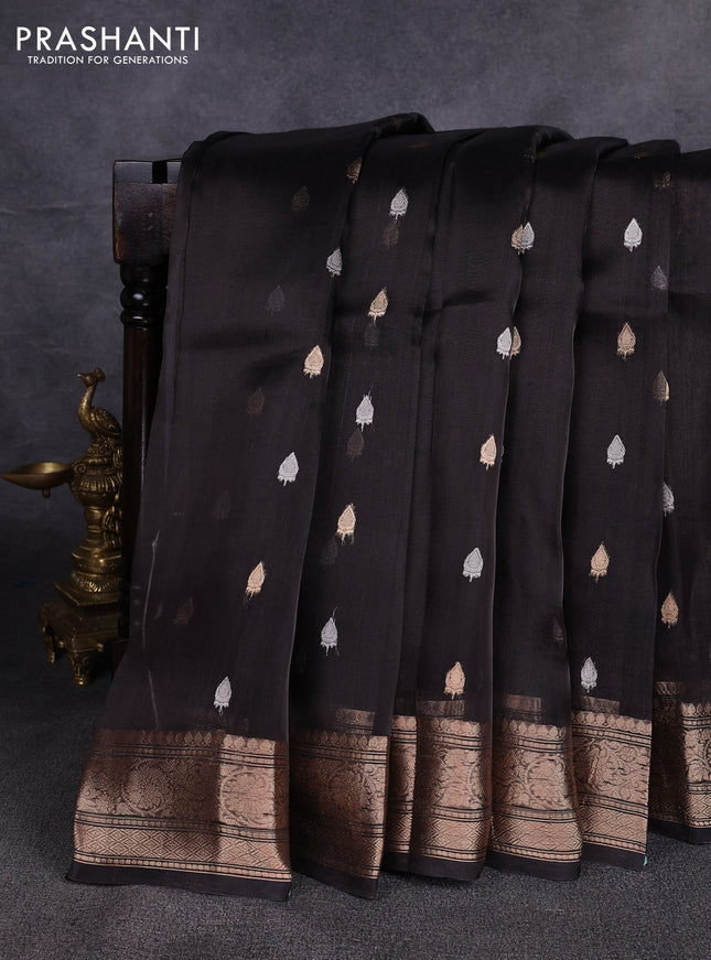 Banarasi tissue silk saree black with allover silver & zari woven buttas and zari woven border
