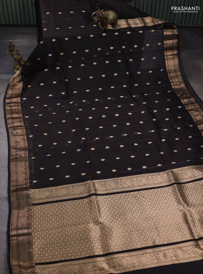 Banarasi tissue silk saree black with allover silver & zari woven buttas and zari woven border