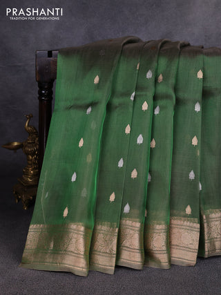 Banarasi tissue silk saree dual shade of green with allover silver & zari woven buttas and zari woven border