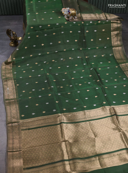 Banarasi tissue silk saree dual shade of green with allover silver & zari woven buttas and zari woven border