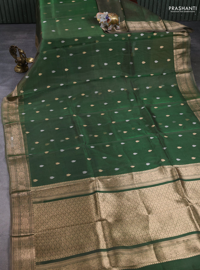 Banarasi tissue silk saree dual shade of green with allover silver & zari woven buttas and zari woven border