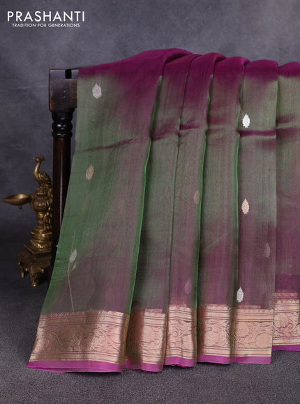 Banarasi tissue silk saree dual shade of purple with allover silver & zari woven buttas and zari woven border