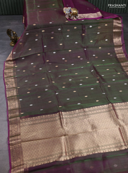 Banarasi tissue silk saree dual shade of purple with allover silver & zari woven buttas and zari woven border
