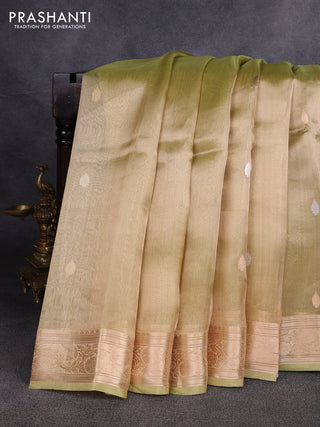 Banarasi tissue silk saree pista green with allover silver & zari woven buttas and zari woven border