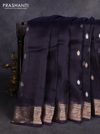Banarasi tissue silk saree navy blue with allover silver & zari woven buttas and zari woven border