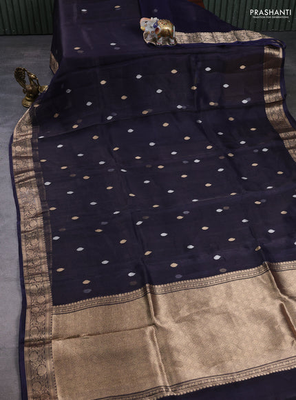 Banarasi tissue silk saree navy blue with allover silver & zari woven buttas and zari woven border