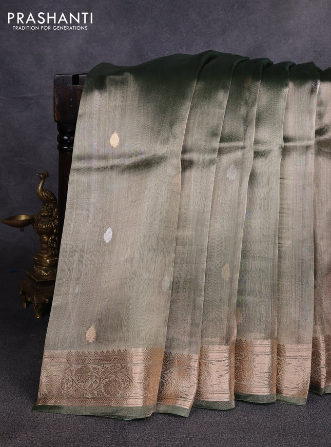 Banarasi tissue silk saree pastel green with allover silver & zari woven buttas and zari woven border