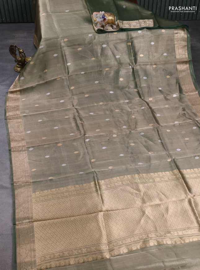 Banarasi tissue silk saree pastel green with allover silver & zari woven buttas and zari woven border