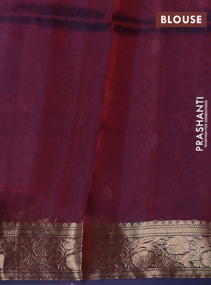 Banarasi tissue silk saree dual shade of bluish maroon with allover silver & zari woven buttas and zari woven border