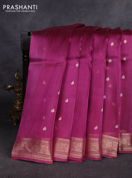 Banarasi tissue silk saree dark magenta pink with allover silver & zari woven buttas and zari woven border