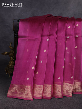 Banarasi tissue silk saree dark magenta pink with allover silver & zari woven buttas and zari woven border