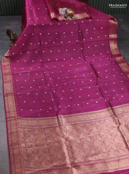 Banarasi tissue silk saree dark magenta pink with allover silver & zari woven buttas and zari woven border