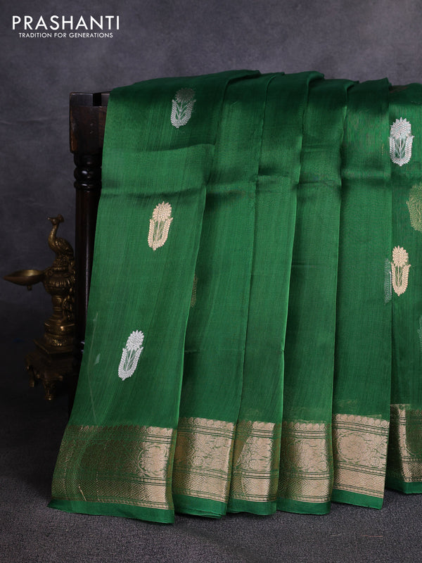 Banarasi tissue silk saree green with allover silver & zari woven buttas and zari woven border