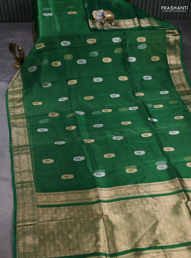 Banarasi tissue silk saree green with allover silver & zari woven buttas and zari woven border