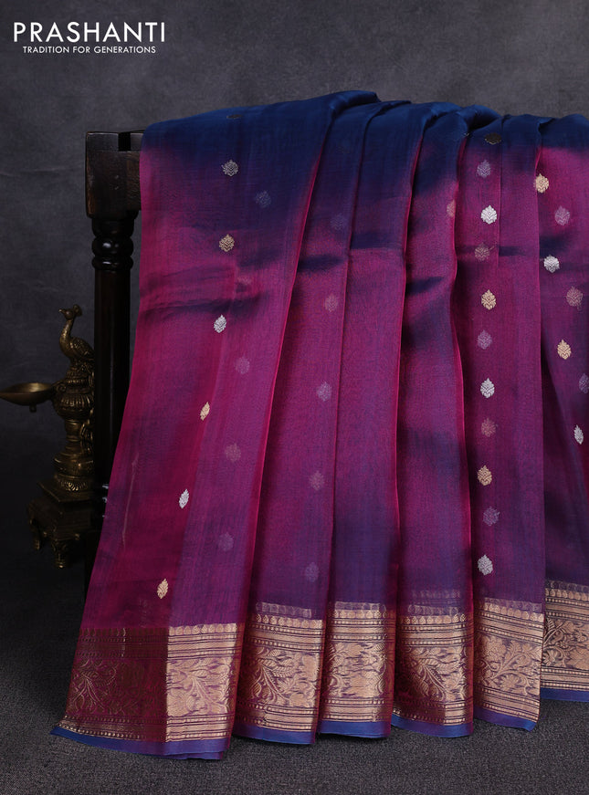 Banarasi tissue silk saree dual shade of bluish pink with allover silver & zari woven buttas and zari woven border