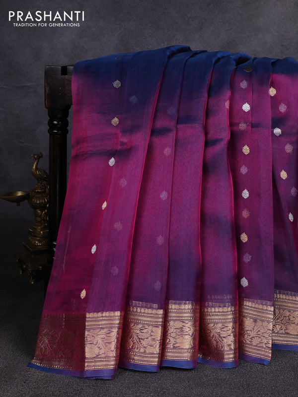 Banarasi tissue silk saree dual shade of bluish pink with allover silver & zari woven buttas and zari woven border