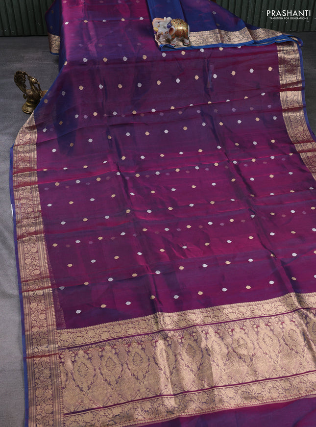 Banarasi tissue silk saree dual shade of bluish pink with allover silver & zari woven buttas and zari woven border