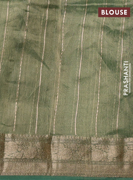 Banarasi tissue silk saree green shade with allover silver & zari woven buttas and zari woven border