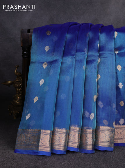 Banarasi tissue silk saree royal blue with allover silver & zari woven buttas and zari woven border