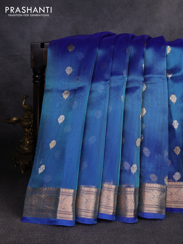 Banarasi tissue silk saree royal blue with allover silver & zari woven buttas and zari woven border