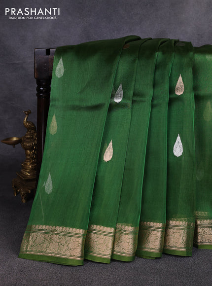 Banarasi tissue silk saree green with allover silver & zari woven buttas and zari woven border