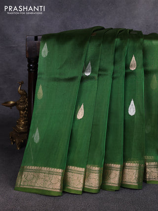 Banarasi tissue silk saree green with allover silver & zari woven buttas and zari woven border