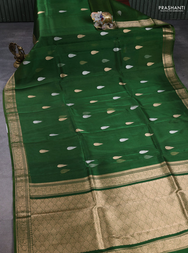 Banarasi tissue silk saree green with allover silver & zari woven buttas and zari woven border