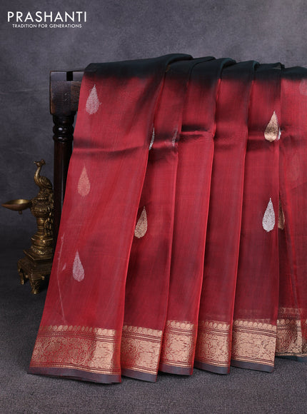 Banarasi tissue silk saree deep maroon with allover silver & zari woven buttas and zari woven border