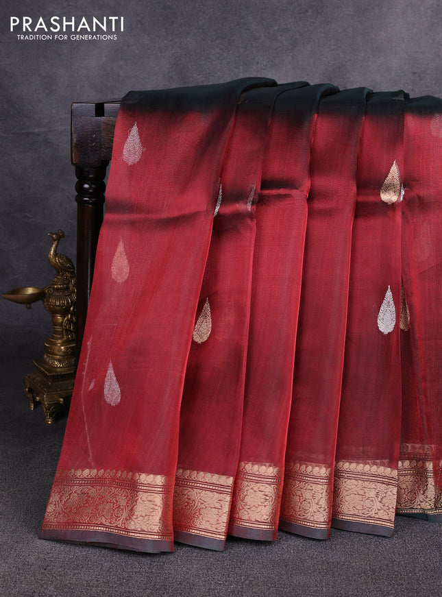 Banarasi tissue silk saree deep maroon with allover silver & zari woven buttas and zari woven border