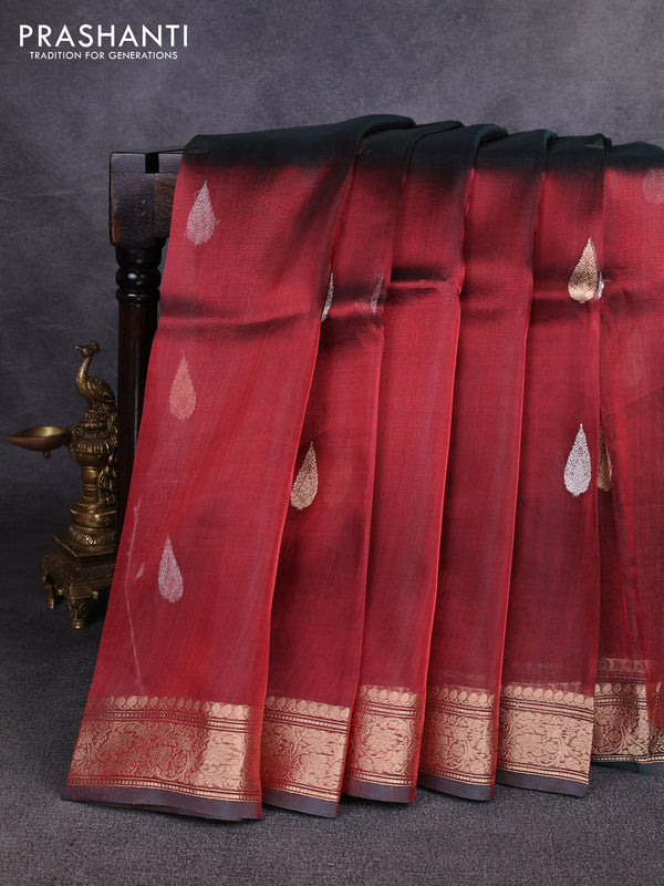 Banarasi tissue silk saree deep maroon with allover silver & zari woven buttas and zari woven border