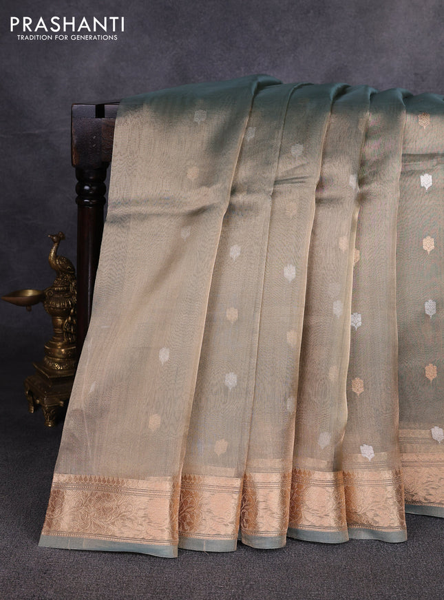 Banarasi tissue silk saree pastel blue with allover silver & zari woven buttas and zari woven border