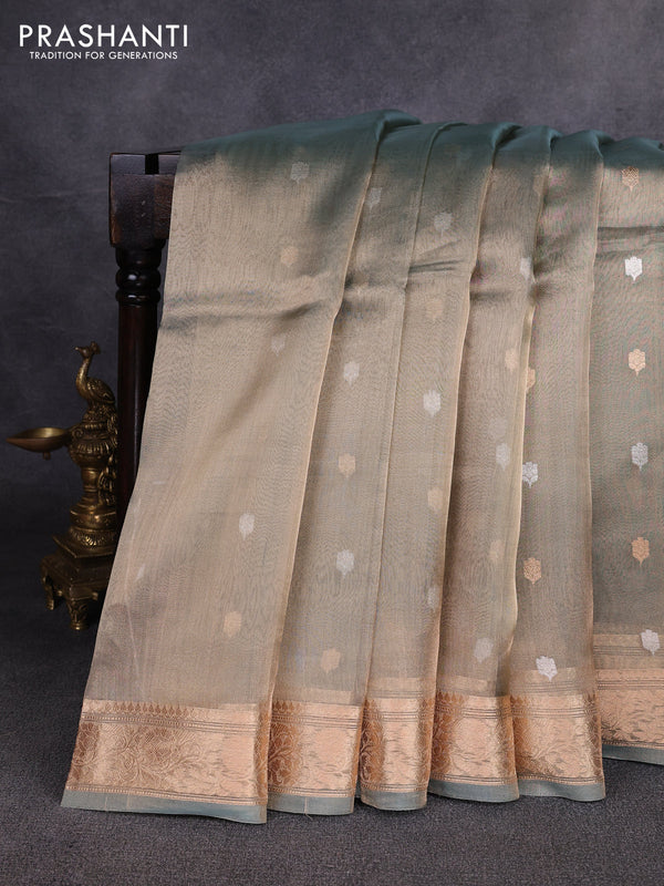 Banarasi tissue silk saree pastel blue with allover silver & zari woven buttas and zari woven border