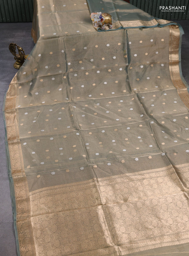 Banarasi tissue silk saree pastel blue with allover silver & zari woven buttas and zari woven border