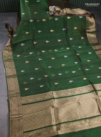 Banarasi tissue silk saree green shade with allover silver & zari woven buttas and zari woven border