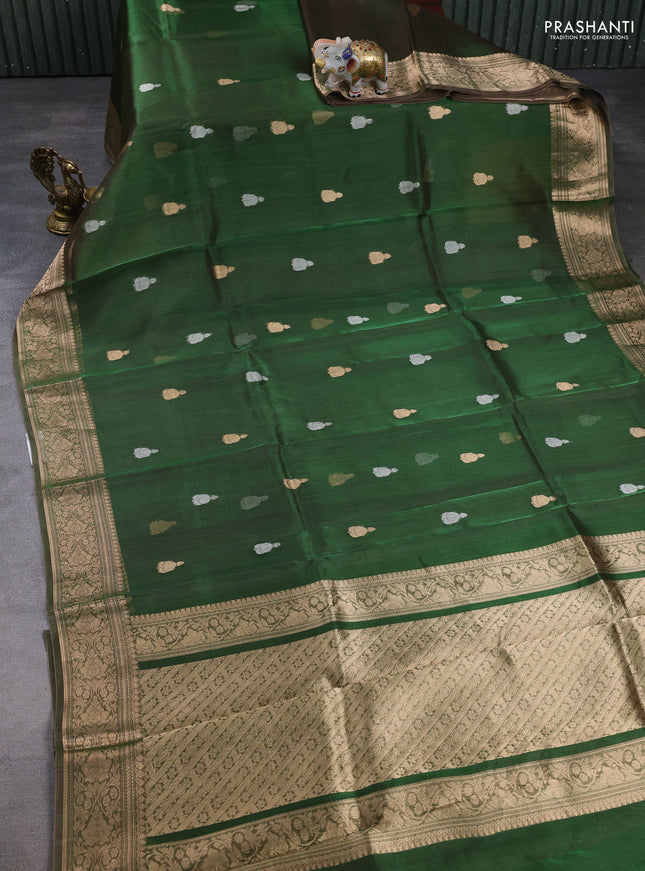 Banarasi tissue silk saree green shade with allover silver & zari woven buttas and zari woven border