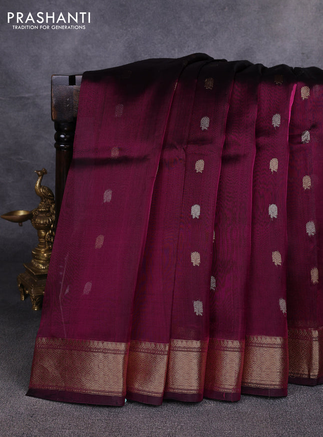 Banarasi tissue silk saree magenta pink with allover silver & zari woven buttas and zari woven border