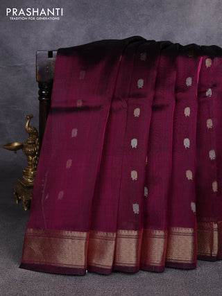 Banarasi tissue silk saree magenta pink with allover silver & zari woven buttas and zari woven border