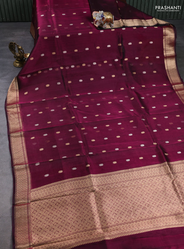 Banarasi tissue silk saree magenta pink with allover silver & zari woven buttas and zari woven border