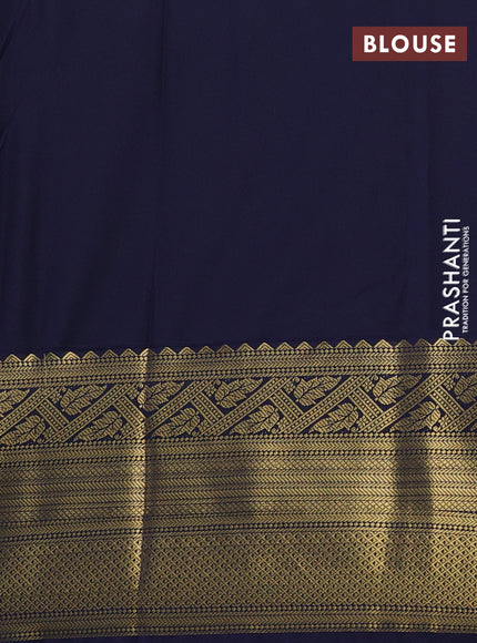 Semi kanchipuram silk saree dark mustard and navy blue with allover zari weaves & buttas and long zari woven korvai border