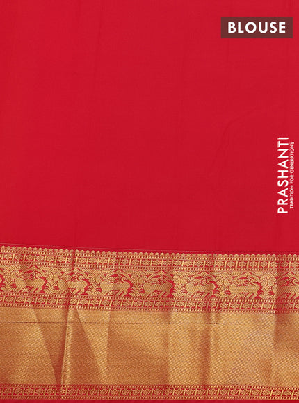 Semi kanchipuram silk saree yellow and red with zari woven buttas and long zari woven border