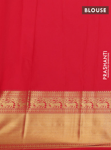 Semi kanchipuram silk saree black and red with zari woven buttas and long zari woven border