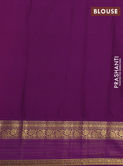 Semi kanchipuram silk saree peach orange and magenta pink with zari woven buttas and zari woven border