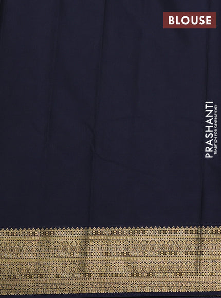 Semi kanchipuram silk saree pastel pink and navy blue with zari woven buttas and zari woven border