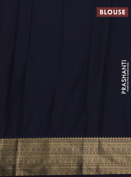 Semi kanchipuram silk saree orange and navy blue with zari woven buttas and zari woven border
