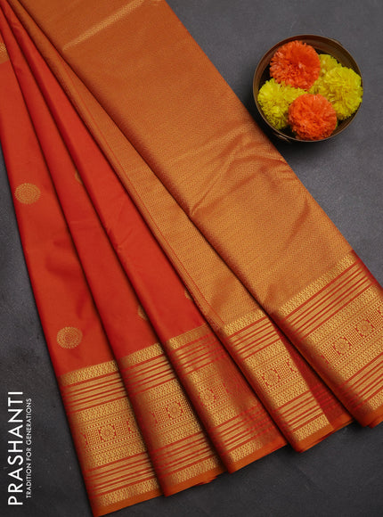 Semi kanchipuram silk saree dual shade of orange with zari woven buttas and zari woven border
