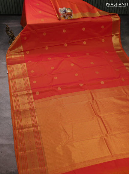 Semi kanchipuram silk saree dual shade of orange with zari woven buttas and zari woven border
