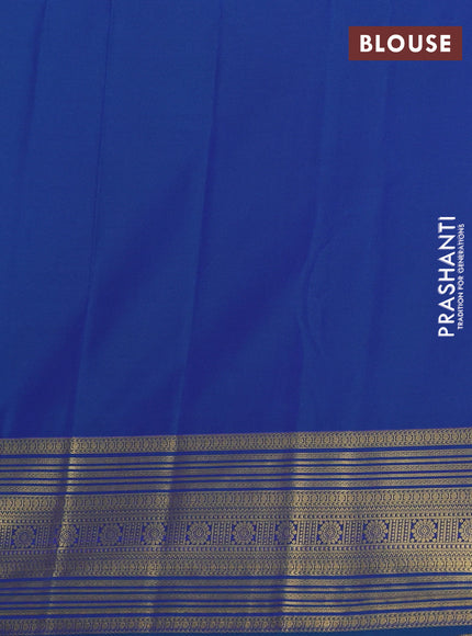 Semi kanchipuram silk saree blue with zari woven buttas and long zari woven border