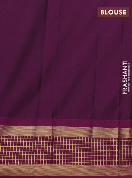 Semi kanchipuram silk saree peach orange and magenta pink with zari woven buttas and temple design zari woven border