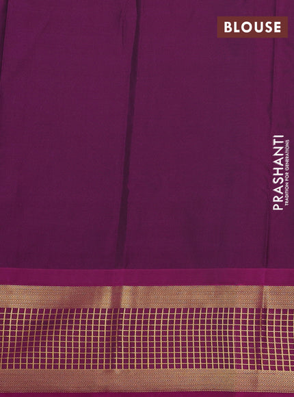 Semi kanchipuram silk saree elaichi green and magenta pink with zari woven buttas and temple design zari woven border