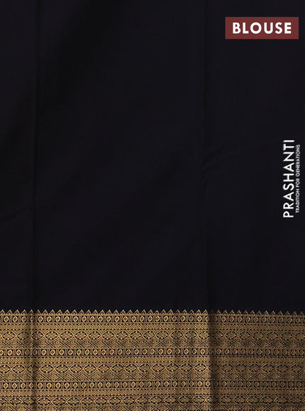 Semi kanchipuram silk saree off white and navy blue with zari woven buttas and temple design zari woven border